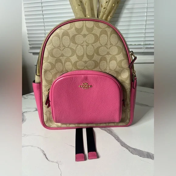 Coach | Bags | Coach Pink And Tan Monogram Backpack | Poshmark display picture 1